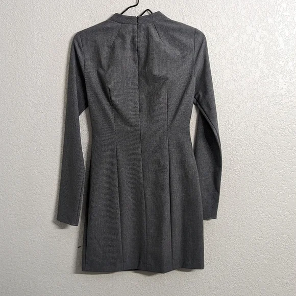 Zara gray front chest cut out Houndstooth sheath mini dress long sleeves size S - Picture 3 of 12